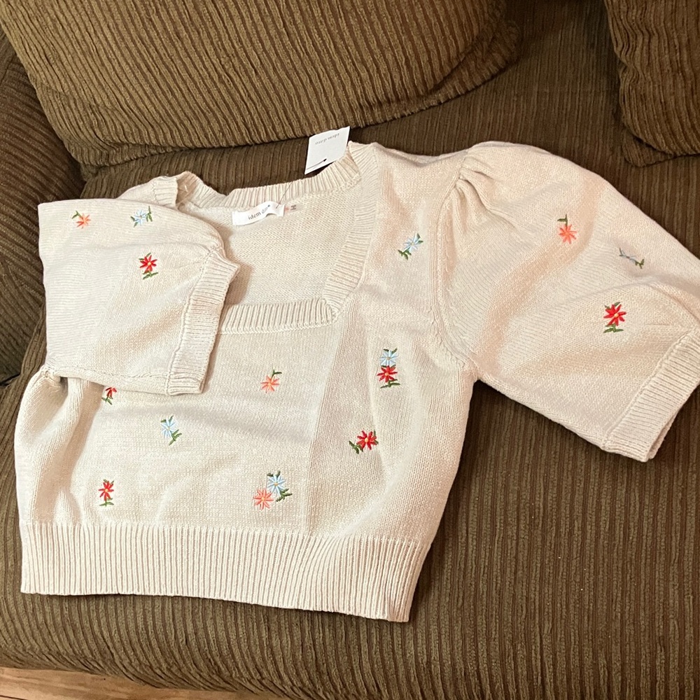 Embroidered Cream Crop Top